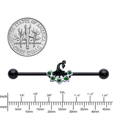 Load image into Gallery viewer, 14G Black Green Pretty Peacock Industrial Barbell 38mm