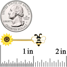Load image into Gallery viewer, 14G 9/16 Gold Tone Bee Smiley Sunflower Barbell Nipple Ring Set