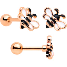 Load image into Gallery viewer, 16G 1/4 Rose Gold Tone Bee Smile Flower Cartilage Tragus Set of 3