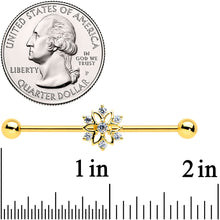 Load image into Gallery viewer, 14G Clear Gold Tone Flower SnowflakeChristmas Industrial Barbell 38mm