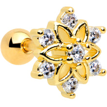 Load image into Gallery viewer, 16G 1/4 Clear Gem Gold Tone Flower Snowflake Christmas Cartilage Tragus
