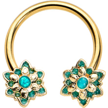 Load image into Gallery viewer, 16G 3/8 Gold Tone Blue Orb Snowflake End Horseshoe Curved Barbell