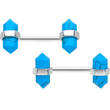 Load image into Gallery viewer, 14G 5/8 Blue Turquoise Stone Hippie Barbell Nipple Ring Set