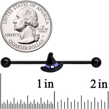 Load image into Gallery viewer, 14G Black Purple Band Witch Hat Halloween Industrial Barbell 38mm