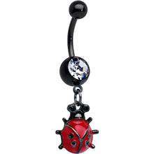 Load image into Gallery viewer, Clear Gem Black Classic Ladybug Insect Dangle Belly Ring