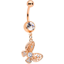 Load image into Gallery viewer, Clear Gem Rose Gold Tone Airy Elegant Butterfly Dangle Belly Ring