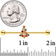Load image into Gallery viewer, 14G Red Gem Gold Tone Christmas Tree Industrial Barbell 38mm