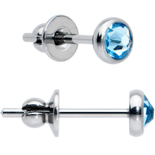 Load image into Gallery viewer, 20G Blue Gem ASTM F-136 Implant Grade Titanium Post 4mm Bezel Stud Earrings