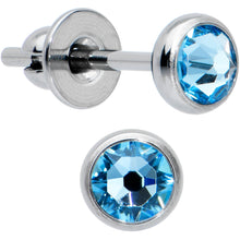 Load image into Gallery viewer, 20G Blue Gem ASTM F-136 Implant Grade Titanium Post 4mm Bezel Stud Earrings