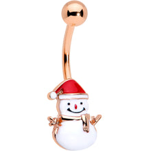 Load image into Gallery viewer, Red Gem Rose Gold Tone Snowman Christmas Spiral Belly Ring Set of 3
