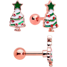 Load image into Gallery viewer, 16G 1/4 Red Gem Rose Gold Tone Snowman Christmas Tragus Set of 3