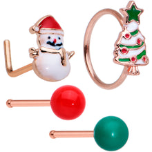 Load image into Gallery viewer, 20G 1/4 5/16 Red Gem Rosy Tone Christmas Nose Bone Hoop Set of 4