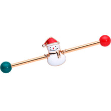Load image into Gallery viewer, 14G Red Gem Snowman Christmas Industrial Barbell 38mm Set of 2