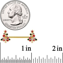 Load image into Gallery viewer, 14G 9/16 Red Gem Gold Tone Christmas Tree Nipple Ring Set