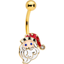 Load image into Gallery viewer, Clear Gem Gold Tone Blue Eyed Santa Claus Christmas Belly Ring