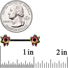 Load image into Gallery viewer, 14G 9/16 Black Spiky Eyeball Halloween Barbell Nipple Ring Set