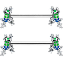 Load image into Gallery viewer, 14G 9/16 Clear Gem Polka Dot Frog Barbell Nipple Ring Set