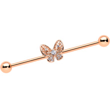 Load image into Gallery viewer, 14G Clear Rose Gold Tone Airy Butterfly Industrial Barbell 38mm
