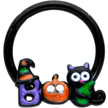 Load image into Gallery viewer, 16G 3/8 Black Boo Party Halloween Hinged Segment Ring