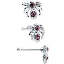 Load image into Gallery viewer, 20G 1/4 Pink Gem Spider Witch Halloween Nose Bone Set of 3