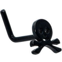 Load image into Gallery viewer, 20G 1/4 Black Anodized Skull Halloween L Shape Nose Ring