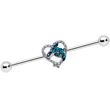 Load image into Gallery viewer, 14G Clear Blue Gem Dolphin Heart Industrial Barbell 38mm