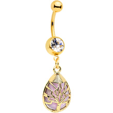 Load image into Gallery viewer, Purple Amethyst Gold Tone Drop Tree Dangle Belly Ring