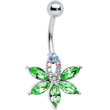 Load image into Gallery viewer, Aurora Green Gem Pot Leaf Belly Ring