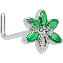 Load image into Gallery viewer, 20G 1/4 Green Gem Loopy Pot Leaf L Shape Nose Ring