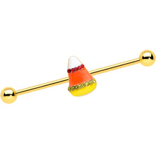 Load image into Gallery viewer, 14G Gold Tone Candy Corn Halloween Industrial Barbell 38mm