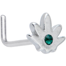 Load image into Gallery viewer, 20G 1/4 Green CZ Gem Simple Pot Leaf L Shape Nose Ring