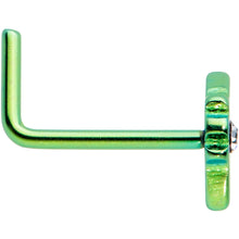 Load image into Gallery viewer, 20G 1/4 Clear CZ Gem Green Simple Pot Leaf L Shape Nose Ring