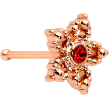 Load image into Gallery viewer, 20G 1/4 Red Gem Rose Gold Tone Textured Snowflake Nose Bone