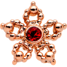 Load image into Gallery viewer, 20G 1/4 Red Gem Rose Gold Tone Textured Snowflake Nose Bone