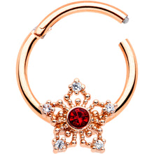 Load image into Gallery viewer, 16G 3/8 Red Gem Rosy Hue Texture Snowflake Hinged Segment Ring