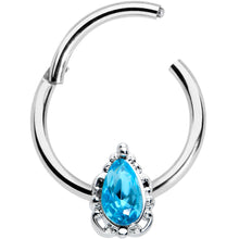 Load image into Gallery viewer, 16G 3/8 Clear Blue Gem Oval Art Deco Hinged Segment Ring