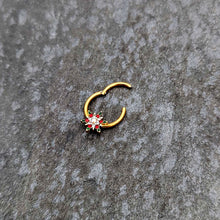 Load image into Gallery viewer, 16G 3/8 Aurora Gem Gold Tone Christmas Star Hinged Segment Ring