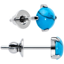 Load image into Gallery viewer, 4mm Blue Turquoise Stone Implant Grade Titanium Stud Earrings