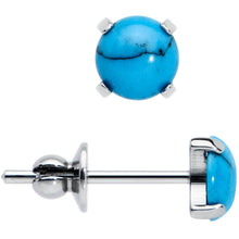 Load image into Gallery viewer, 4mm Blue Turquoise Stone Implant Grade Titanium Stud Earrings