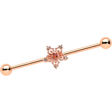 Load image into Gallery viewer, 14G Red Gem Rosy Tone Texture Snowflake Industrial Barbell 38mm