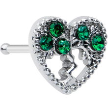 Load image into Gallery viewer, 20G 1/4 Green Gem Heart Tree Valentine Nose Bone