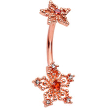 Load image into Gallery viewer, Clear Red Gem Rose Gold Tone Snowflake Star Double Mount Belly Ring
