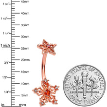 Load image into Gallery viewer, Clear Red Gem Rose Gold Tone Snowflake Star Double Mount Belly Ring