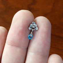 Load image into Gallery viewer, 16G 1/4 Clear Blue Gem Scrolling Elegance Dangle Labret Tragus