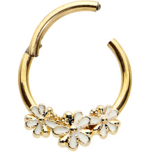 Load image into Gallery viewer, 16G 3/8 Gold Tone White Texture Daisy Flower Hinged Segment Ring