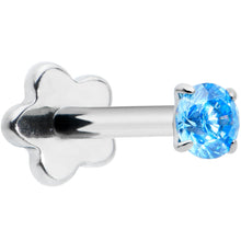 Load image into Gallery viewer, 18G 5/16 Blue CZ Gem G23 Titanium Threadless Flower Labret Tragus