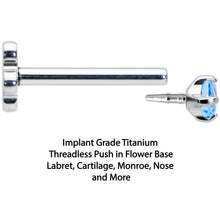 Load image into Gallery viewer, 18G 5/16 Blue CZ Gem G23 Titanium Threadless Flower Labret Tragus