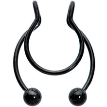 Load image into Gallery viewer, Black Horseshoe Ball Fake Septum Ring Nipple and Clip on Earring