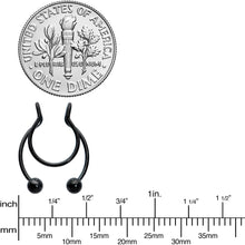 Load image into Gallery viewer, Black Horseshoe Ball Fake Septum Ring Nipple and Clip on Earring