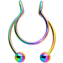 Load image into Gallery viewer, Rainbow Horseshoe Ball Fake Septum Ring Nipple and Clip on Earring